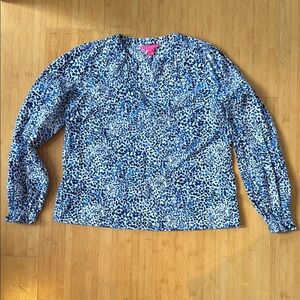 Blue and White Animal Print Blouse